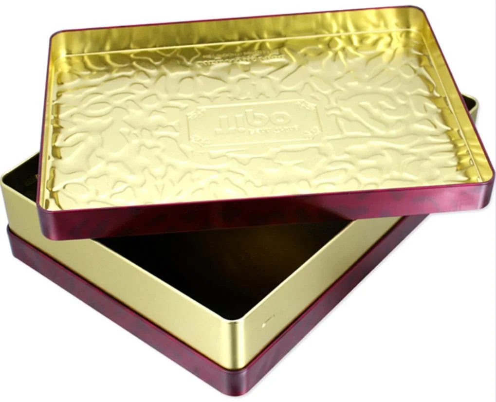 Custom Food Safe Rectangular Candy Cookie Biscuit Chocolate Tin Box with Embossed Effect