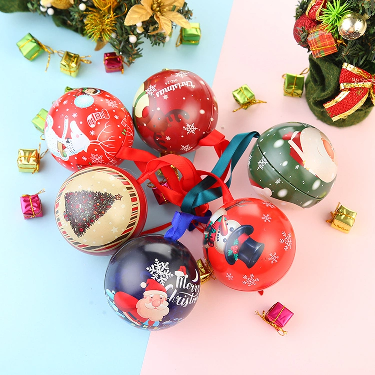 Home Christmas Decoration Gift Candy Sweet Packaging Ball Shape Metal Tin Box
