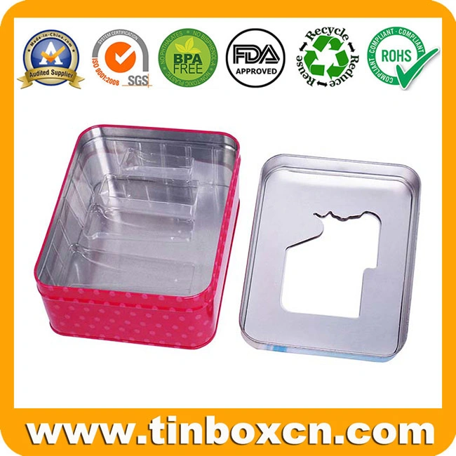 Promotional Cosmetics Rectangle Tin Box with Transparent Window and Inserts for Face Cream Lotions Shampoos Powders, Rectangular Metal Packaging Box