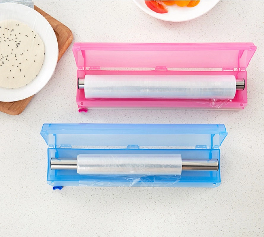 Portable Plastic Cling Film Cutter Food Wrap Dispenser, Wax Paper Tin Foil Roll Holder Perfect Kitchen Holder Storage Box with Slide Cutter Wbb16337