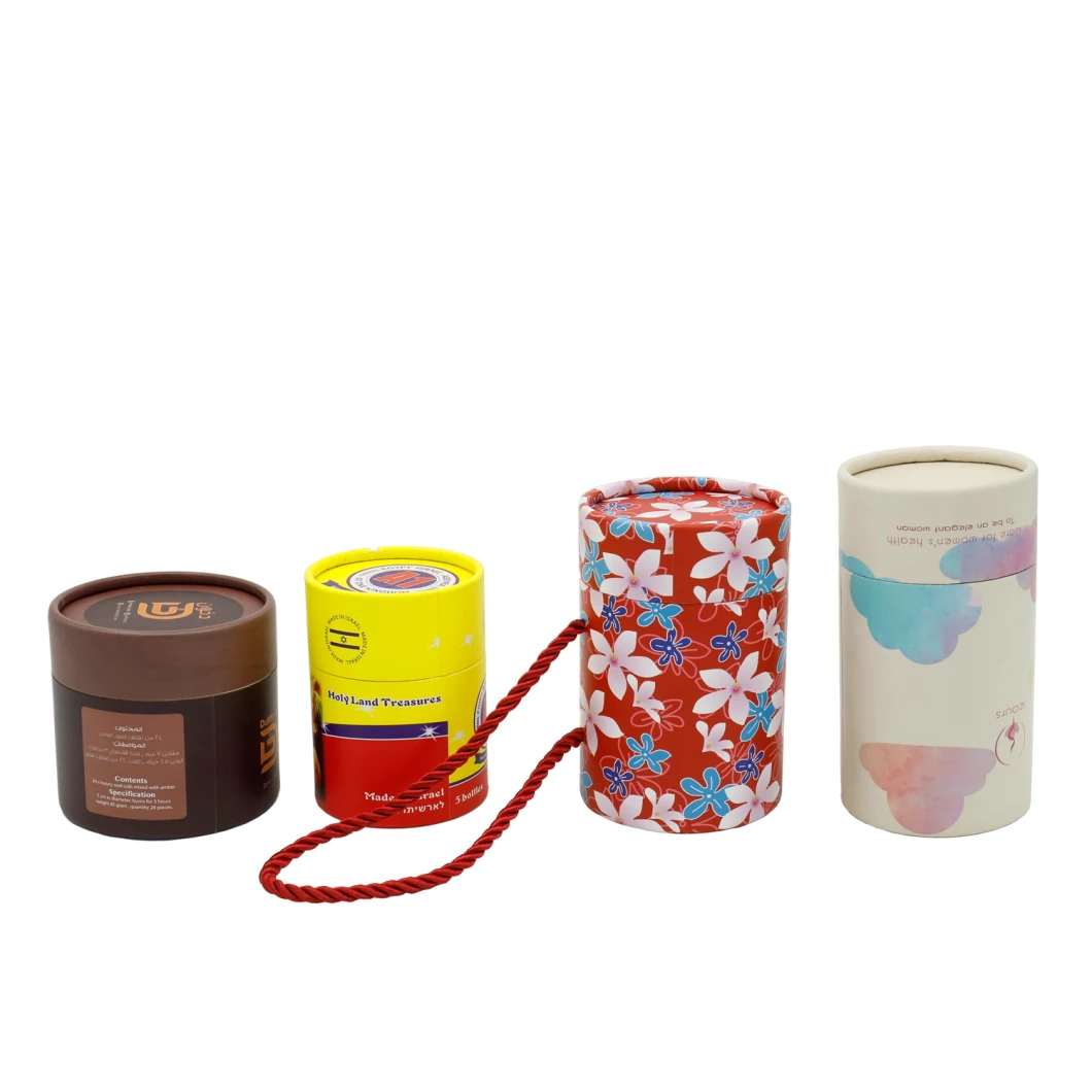 Custom Printing Cardboard Cylindrical Roll Packing Gift Packaging Tea Cosmetic Perfume Potato Chip Jar Wine Jewelry Makeup Brush Paper Box Package Cans