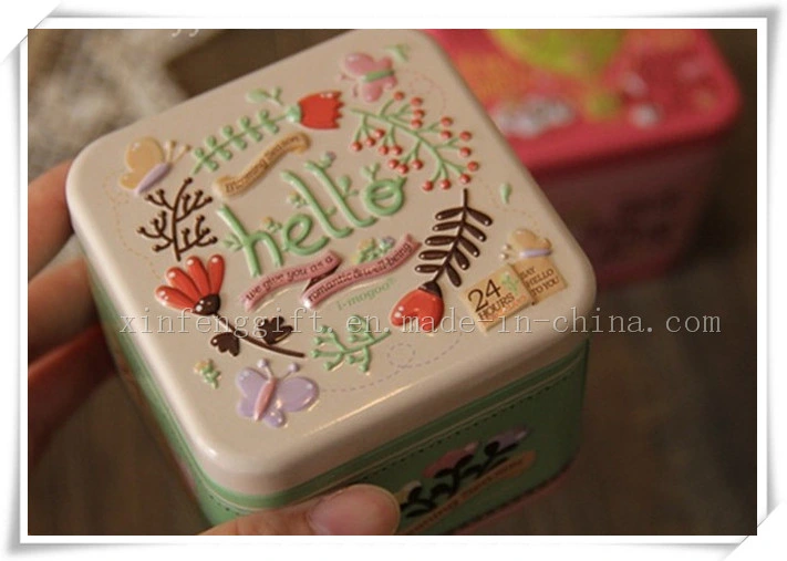Tin Box Sugar Tea Coffee Sundries Snacks Storage Case Candy Box Three-Dimensional Relief Size7.5X7.5X6.5cm
