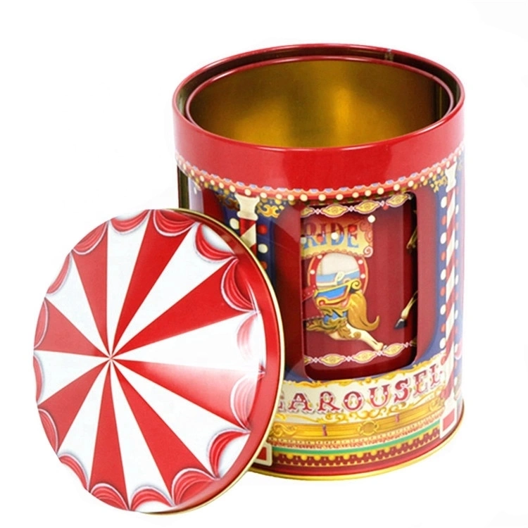 2 Layers Carousel Music Cookie Tin Box for Children′s Day