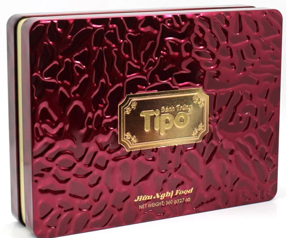 Custom Food Safe Rectangular Candy Cookie Biscuit Chocolate Tin Box with Embossed Effect