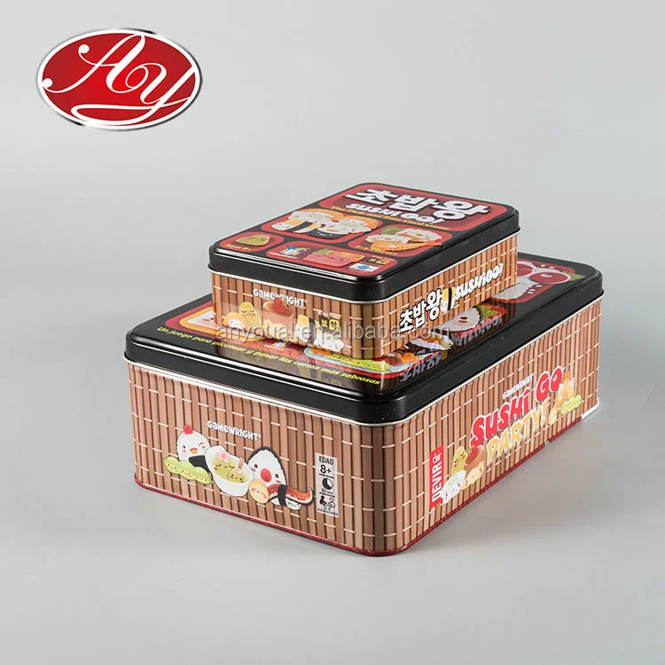 Two-Piece Kitchen School Rectangle Food Sushi Children Lunch Metal Tin Box