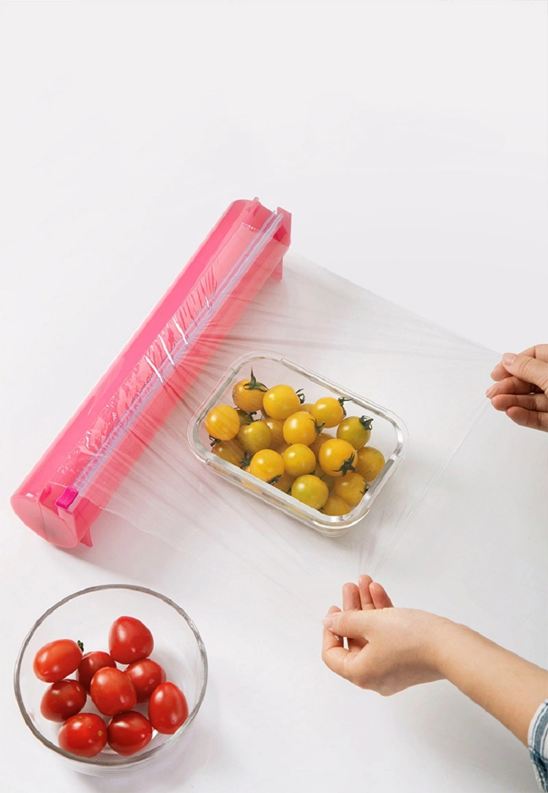 Portable Plastic Cling Film Cutter Food Wrap Dispenser, Wax Paper Tin Foil Roll Holder Perfect Kitchen Holder Storage Box with Slide Cutter Wbb16337
