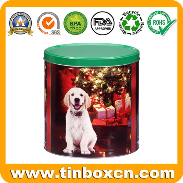 Round Christmas Tin Metal Gift Box for Promotional Holiday Gifts