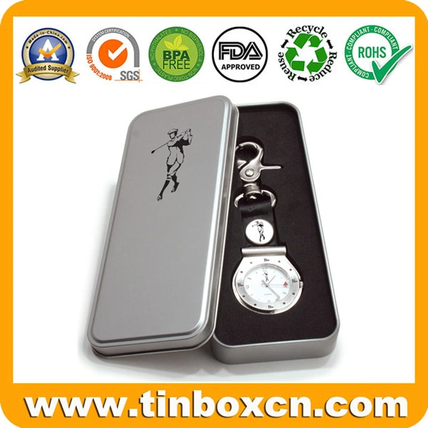 Empty Rectangular Golf Watch Metal Tin Box for Promotional Gifts Packaging