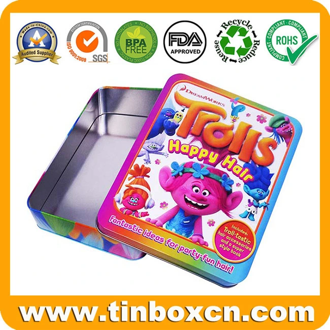 Customized Cute Large Rectangle 3D Embossed Metal Can Gift Tin Box for Kids Toys Cookies Biscuits
