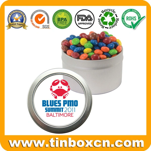 Empty Round Tin Box with Transparent Window Lid for Chocolate Candy