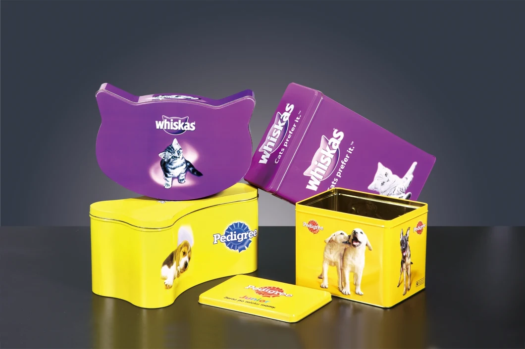 Factory Cat Dog Food Packaging Metal Tin Can Pet Food Treats Metal Box for Cat Dog Biscuit Cookies Tin Box