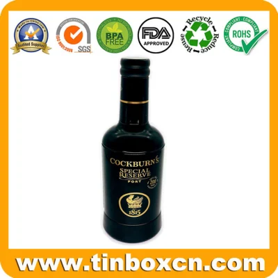 Leere maßgeschneiderte Metall-Weinflaschen-Zinnbox für Whisky-Wodka