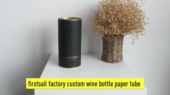 Firstsail Bio-freundlicher Pappkarton mit Zinndeckel, Papierrohrbox, individuell gestaltete runde Weinflaschenverpackung mit Kanister